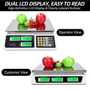 Price Computing Scale 88lb/40kg LCD Digital Commercial Price Scale with Stainless Steel Platform,Produce Scale & Food Scale for Farmers Market, Retail Outlets, Meat Shop (Flat Plate) - Image 4