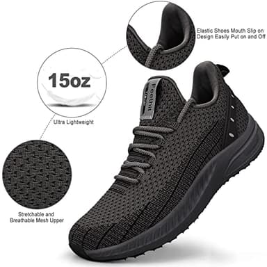 Feethit Mens Slip On Walking Shoes Blade Tennis Shoes Non Slip Running Shoes Lightweight Workout Shoes Breathable Mesh Fashion Sneakers Dark Grey Size 10.5 - Image 2