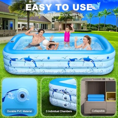 2025 Upgrade Inflatable Pools with Lights, Family Inflatable Swimming Pools for Kids,Adults, Blow Up Pool Solar, Large Kiddie Pool, Durable Thickened Inflatable Family Pool for Backyard-Blue - Image 5