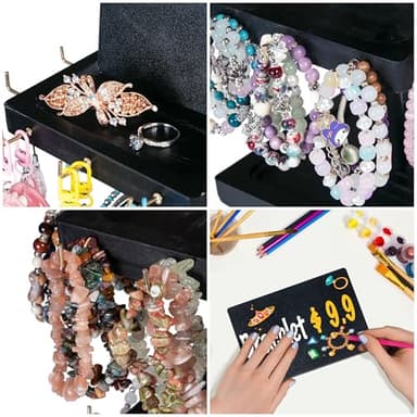 Donmills Bracelet Holder, 360° Rotating Wooden 3 Tier Rotating Jewelry Display Stand, Tree Stand Display with Advertising Board, 39 Hooks for Bracelet, Key Chain Display Stand for Vendors Black Color - Image 5