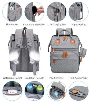 KABAQOO Diaper Bag Backpack with Detachable Changing Station, Large Capacity Baby Diaper Bags for Boys & Girls, Baby Registry Search Stuff & Shower Gifts, Newborn Essentials Must Haves, Grey - Image 3