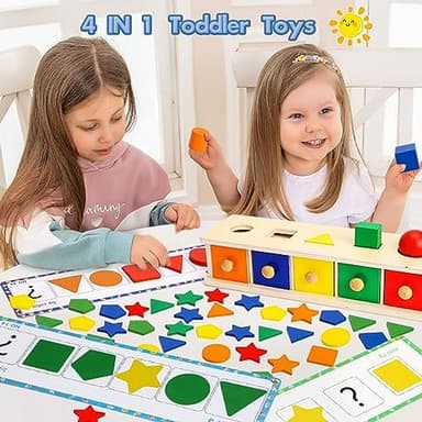 Peacurh Montessori Toys Wooden Color & Shape Sorter Toys for Toddlers 1-3, Matching Box Sorting Blocks Manipulatives Preschool Learning Educational Toy for 1 2 3 4 Year Old Boy Girl Kid Gifts - Image 6