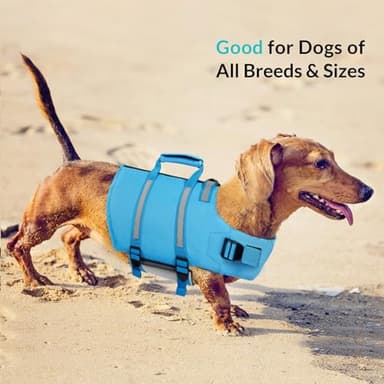 Queenmore Dog Life Jacket, M Dog Life Vest,High Floating Pet Life Vest for Swimming,Lightweight Adjustable Puppy Life Preserver for Boating,Dog Water Vest with Back Zip,Rescue Handle,Hook (Blue M) - Image 8