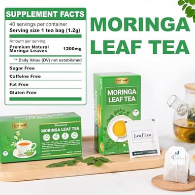 LeafLea 40 Moringa Tea Bags, 100% Natural and Pure Moringa Leaf Herbal Tea, Supports Digestion and Immune Health, Caffeine-Free, Sugar-Free, Vegan - Image 3