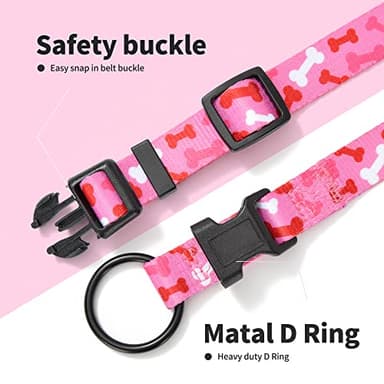 Mile High Life Nylon Puppy Dog Collar Nylon w Cute Patterns Lightweight Girl Boy Collar for Small/Medium/Large Dogs (Pink Bone, Medium Neck 13"-17") - Image 3