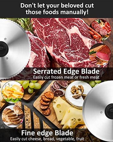 Meat Slicer, 200W Electric Deli Food Slicer with 2 Removable 7.5'' Stainless Steel Blades and Tray, Adjustable Thickness for home use,Child Lock Protection,Easy to Clean,Cuts Meat, Bread and Cheese - Image 2