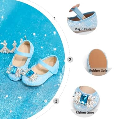 Otter MOMO Toddler Little Girls Princess Shoes Mary Jane Ballerina Flats Flower Girl Dress Blue Shoes Size 5 - Image 4