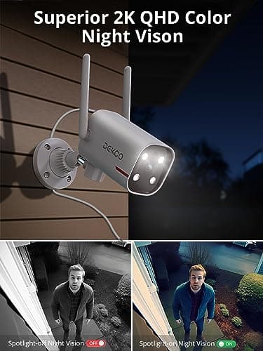 DEKCO 2 Pack Outdoor Security Camera with 2K Color Night Vision, Pan Rotating 180° Wired WiFi Camera Support 24/7 Recording, 2.4GHz WiFi, AI Human Auto Tracking, Work with Alexa/Google Assistant - Image 5