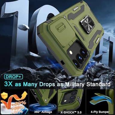 DEERLAMN Case for Samsung Galaxy S25 6.2-Inch with Slide Camera Cover+Screen Protector (1 Pack), Rotated Ring Kickstand Military Grade Shockproof Protective Cover-Olive Green - Image 4