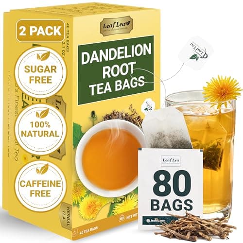 LeafLea 80 Dandelion Tea Bags, All Natural and Pure Dandelion Root Tea, Supports Digestion & Immune Health, Individually Wrapped Tea Bags, Caffeine-Free, Vegan, No Sugar, Gluten-Free, Non-GMO, 2 Pack - Image 1