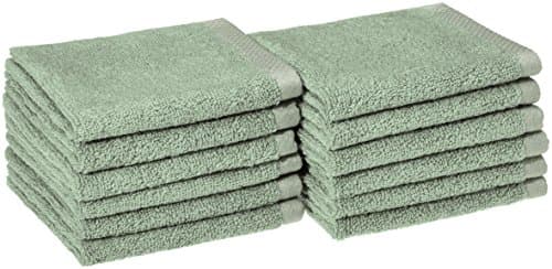 Amazon Basics Cotton Washcloths, Quick-Dry, 12" x 12", 12-Pack, Seafoam Green - Image 1