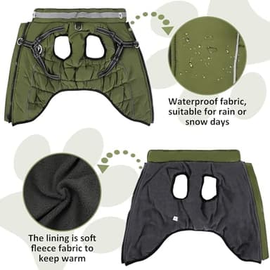Waterproof Dog Jacket with Built-in Harness, Winter Snow Dog Warm Coat for Small, Medium Dogs, Cold Weather Cozy Vest Clothes with Luminous Pendant and Reflective Strips, Adjustable Straps - Image 4