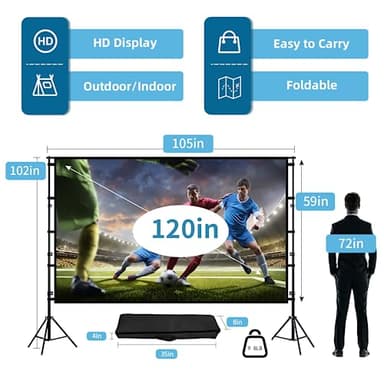 TOWOND Projector Screen and Stand, 120 inch Outdoor Projection Screen, Portable 16:9 4K HD Rear Front Movie Screen with Carry Bag Wrinkle-Free Design for Home Theater Backyard Cinema - Image 4