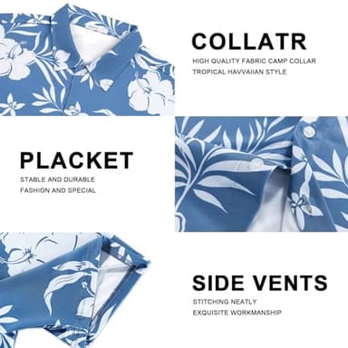 BOJIN Men's Hawaiian Wrinkle Free Short Sleeve Button Down Tropical Floral Beach Vacation Shirt White Flower Blue 2X - Image 5