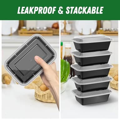Dealusy 50 Pack (100-Piece) 24 oz Meal Prep Containers Reusable with Lids, Sturdy Leakproof & Food Safe, Microwave, Freezer, Dishwasher Safe Prep Containers, To Go Take Out Plastic Food Storage - Image 4