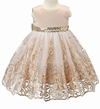 Bow Dream Baby Flower Girl Dresses Lace Bowknot Wedding Pageant Formal Tutu Gown Gold 0-3 Months - Image 3