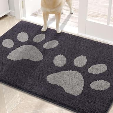Buganda Dog Door Mat for Muddy Paws, Absorbent Dirt Trapper Washable Indoor Doormats, Non Slip Low-Profile Mud Mat for Dogs, Front Entrance Doormat for Inside Floor (30x20 Inches, Dark Grey) - Image 1