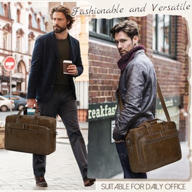 RAINSMORE Mens Laptop Bag 16 Inch Leather Briefcase Vintage Messenger Bag for Men Large Crossbody Shoulder Office Computer Bag Retro College Satchel Bag for Work, Business,Travel, Brown - Image 6