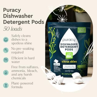 Puracy Dishwasher Pods, Natural Dishwasher Detergent, Citrus Skies Dish tabs - Enzyme-Powered, Spot & Residue Free - TikTok Trend Items, Must Haves from TikTok Made Me Buy It (Citrus Skies, 50 Count) - Image 2