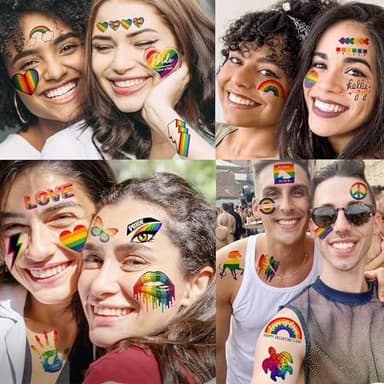 24 Sheets Pride Tattoos Temporary, Bulk Temp LGBT Rainbow Gay Pride Face Tattoos Sticker, Rainbow Flag Temporary Tattoos for Women Men Adult, Pride Equality Parades Celebration Rave Party Accessories - Image 2