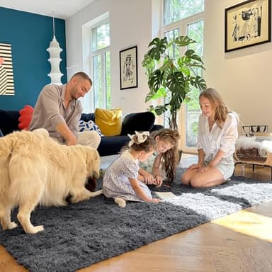 OLANLY Area Rugs for Living Room Bedroom, Machine Washable 4x5.9 ft Soft Fluffy Shaggy Bedside Rug, Indoor Floor Carpet for Kids Girls and Boys, Dorms, Nursery Rooms, Home Decor Aesthetic, Grey - Image 7