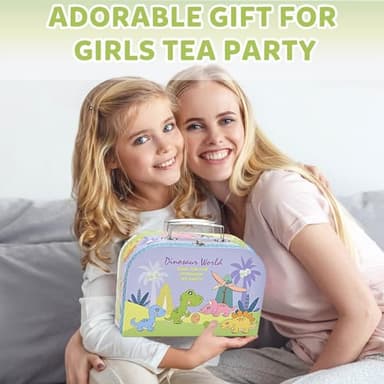 Lajeje Dinosaurs Tea Party Set for Little Girls, Pretend Plastic Teapot Set, Princess Tea Time Play Kitchen Toy with Dessert, Carrying Case for Birthday Easter Gifts Kids Toddlers Age 3 4 5 6 - Image 6