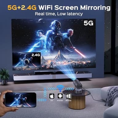 [Built-in Battery] Mini Projector with Wifi and Bluetooth, 4K 1080P Supported 270° Rotatable 150'' Screen Auto Keystone Home Outdoor Portable Smart Projector for Phone/TV/Laptop/HDMI, Iron Grey - Image 3