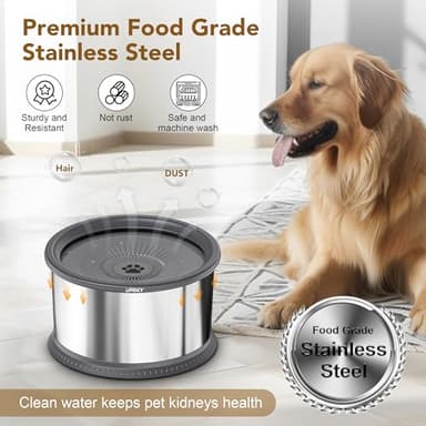 UPSKY 6.5L Dog Water Bowl,1.6 Gallon Super Large Capacity No Spill Dog Water Bowl,Stainless Steel Spill Proof Slow Water Feeder,No Splash Water Bowl with Anti-Slip Mat for Messy Drinkers Grey - Image 6