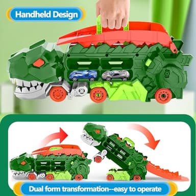 Dufuntotoys City Dinosaur Ultimate Hauler Track Toy for Boys, Transforms into Stomping Dinosaur with Race Track Ultimate Transporter Hauler Toddler Toys Gifts for Kids Birthday (4 Cars) - Image 4