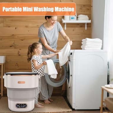 Portable Washing Machine，16L Foldable Mini Washer Machine with Spin Basket Laundry，Collapsible Small Underwear Washer Machine with 3 Cleaning Modes for Apartment Home Hotel Camping (Khaki) - Image 4