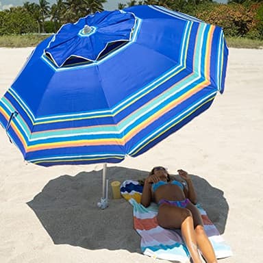 AMMSUN 7ft Heavy Duty High Wind Beach Umbrella Parasols with Sand Anchor Vent Tilt UV 50+ Sun Protection Portable Outdoor Sunshade Umbrellas Carry Bag for Patio Garden Pool Backyard Blue - Image 2