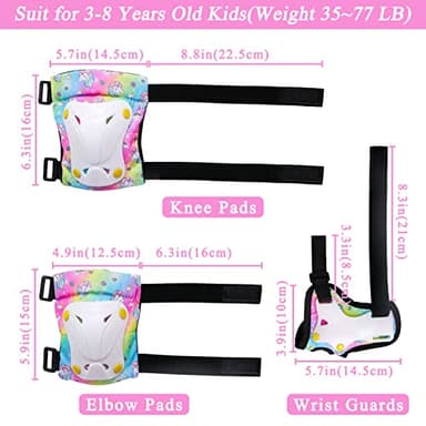 FIODAY Knee Pads for Kids Unicorn Knee Elbow Pads Wrist Guards with Drawstring Bag Adjustable Protective Gear Set for Girls Boys Inline Skating Bike Cycling Skateboard Scooter, 3-8 Years, Rainbow - Image 4