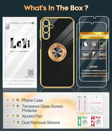 LeYi for Samsung A15-5G Case: with [2 Pack] Tempered Glass Screen Protector 360° Rotatable Ring Holder Magnetic Kickstand, Plating Rose Gold Edge for Galaxy A 15 5G Case, Black - Image 8