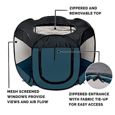 Furhaven Portable Dog Playpen Cat Tent, Pet playground/kennel foldable indoor outdoor zippered puppy crate - Sailor Blue, Extra Large - Image 4