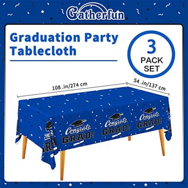 Graduation Decorations 2025, Gongrats Grad Tablecover for Graduation Party Supplies, 3 pcs Class Blue Table Cloths, 54"x108" - Image 2