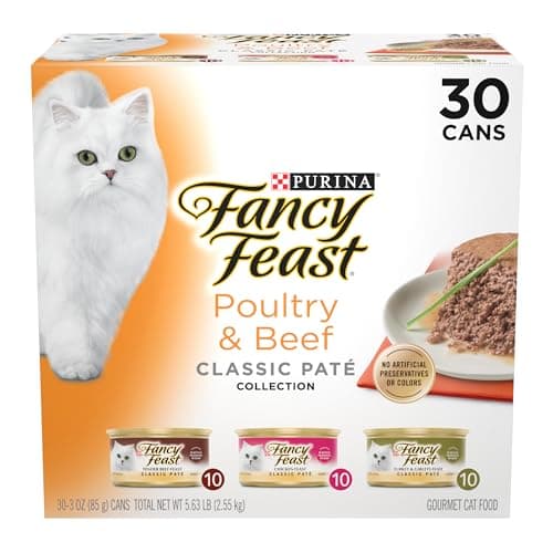 Fancy Feast Poultry and Beef Feast Classic Pate Collection Grain Free Wet Cat Food Variety Pack - (Pack of 30) 3 oz. Cans - Image 1