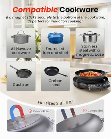 Nuwave Portable Induction Cooktop Diamond with Probe, Advanced Countertop Burner, 91 Temps from 100°F to 500°F, 12”Shatter-Proof Ceramic Glass & 6.5”Heating Coil, Ideal for RV Camp,Small Apt,Travel - Image 7