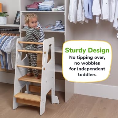 Toddler Standing Tower - Complete Toddler Kitchen Stool Helper - Ideal Kids Kitchen Step Stool for Learning New Skills - Updated Design with Safety Feet - White - Image 3