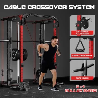 Goimu S1-V4 Smith Machine, 2000LBS Power Cage with Cable Crossover System, All-in-One Squat Rack with Smith Bar, Workout Cage Strength Training Equipment with Attachments (RD Package Smith Machine) - Image 4