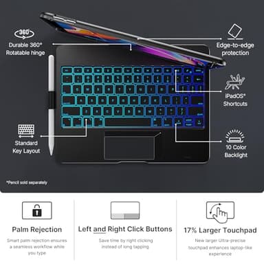typecase Touch for iPad 9th Generation Case with Keyboard (10.2", 2021),Multi-touch Trackpad,10 Color Backlight, 360° Rotatable, Thin & Light for 8th Gen (2020),7th Gen (2019), Air 3,Pro 10.5 (Black). - Image 5