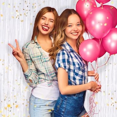 White Metallic Tinsel Foil Fringe Curtains, 2 Pack 3.3x8.3 Feet Streamer Backdrop Curtains for Birthday Party Decorations, Halloween Decor, Foil Curtain Backdrop for Bachelorette Party - Image 4