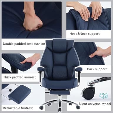 EXCEBET Big and Tall Office Chair with Footrest, PU Leather High Back Executive Office Chair 400lbs, Ergonomic Computer Chairs Lumbar Support for Heavy People (Blue) - Image 7