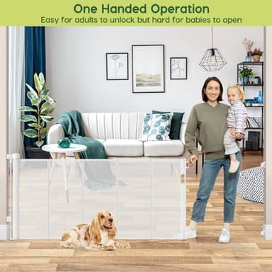 Reinforced 80 Inch Extra Wide Retractable Baby Gate with Support Rods, Indoor/Outdoor Retractable Pet Gates for Wide Openings, 33” Tall Mesh Dog Gate Indoor Extra Long Baby Gates for Decks, White - Image 5
