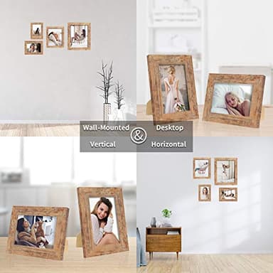 iRahmen 8x10 Picture Frame Set of 4, High Definition Real Glass Rustic Brown Frame, 8 x 10 Wood Photo Frames for Desktop Display and Wall Mounting - Image 7