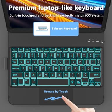 for iPad A16 11th Generation/10th Generation Case with Keyboard,Touch Keyboard for iPad 11" /10th Gen 10.9 inch 2022-10 Color Backlight, 360° Rotatable Protective Cover (Black) - Image 4