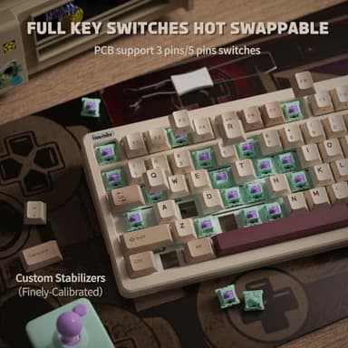 iLovBee B87 Wireless Mechanical Keyboard, 75% Percent Gaming Keyboard with Bluetooth/2.4GHz/USB Wired, RGB Creamy Keyboards with Knob, QMK/VIA, Gasket Mount Hot Swappable Linear Switch, Retro Red - Image 7