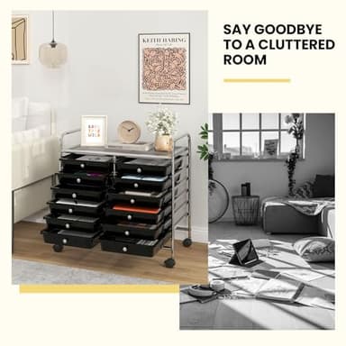 Giantex 12 Drawers Rolling Cart, Mobile Storage Drawer Cart, Classroom Organizer Cart for Office School Supplies Tools Scrapbook Paper Craft Small Printer, Utility Cart on Wheels, Black - Image 9