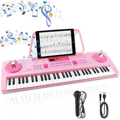 WOSTOO Kids Keyboard Piano, Portable 61 Keys Keyboard Electronic Digital Piano, Early Learning Educational Musical Piano Toy Keyboard for Beginners with Music Stand, Microphone (Pink) ﻿ - Image 1