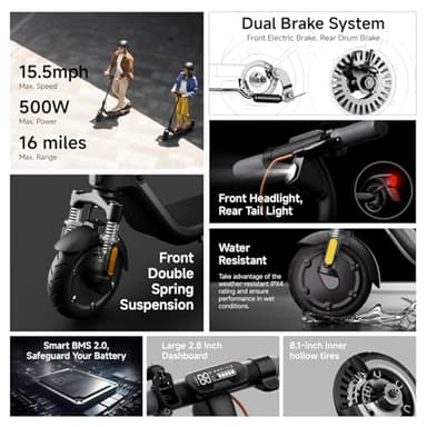 Segway Ninebot E2 Plus II Electric Scooter, 15.5 MPH, 16 Miles Max Range, Front Suspension, 8.1" Shock-Absorbing Tires, Dual Brakes, Scooter for Adults, UL-2272 2271 Certified - Image 2