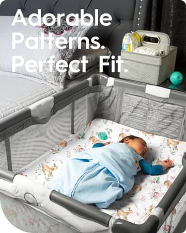 TotBasic Mini Crib Sheets 24x38, Ultra Soft Pack N Play Sheets Fitted Boy Girl, Neutral Pack and Play Mattress Sheets, Premium Jersey Knit Portable Crib Sheets Hypoallergenic, Forest Bear & Deer - Image 3